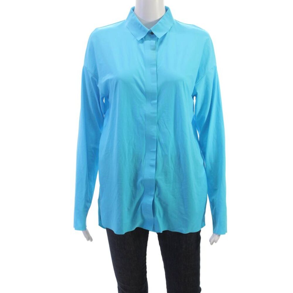Marccain Sports Womens Basic Casual Collared Long Sleeve Blue Top Size 3
